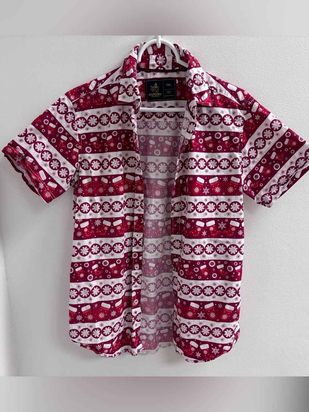 Rugby University Christmas Holiday Button Front Shirt Small 100% Cotton